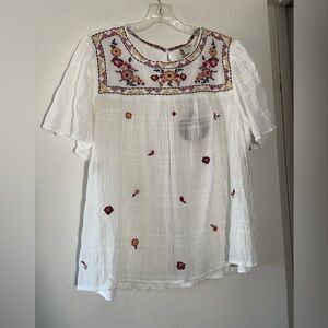Knox Rose Women's XL White Embroidered Flower Blouse Western Boho NEW